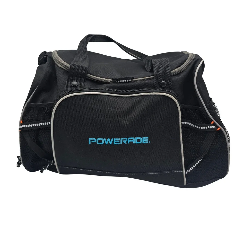Powerade Black Canvas‎ Athletic Duffel Gym Bag Reflective Trim Shoulder Strap